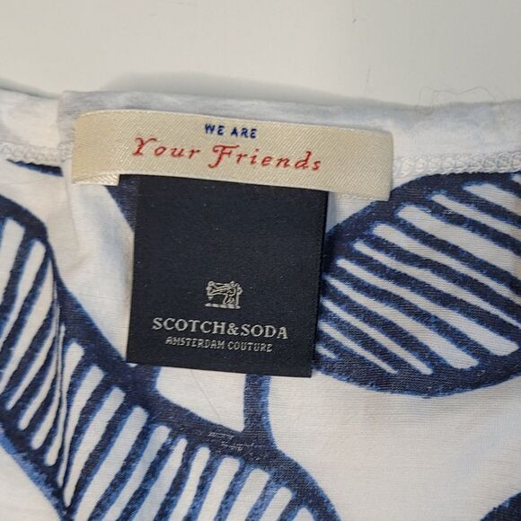 SCOTCH & SODA REVERSE PATTERN WHITE NAVY BLUE FLORAL TSHIRT TOP S SMALL - Picture 4 of 9